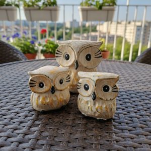 3er set holzeulen aus balsaholz handarbeit